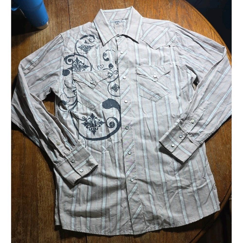 Vtg Manchester Esc Pearl Snap Shirt Mens M‎ Embroidered Y2K Velvet Plaid